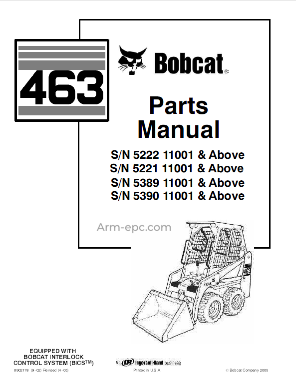 Bobcat 463 Skid Loader Parts Manual